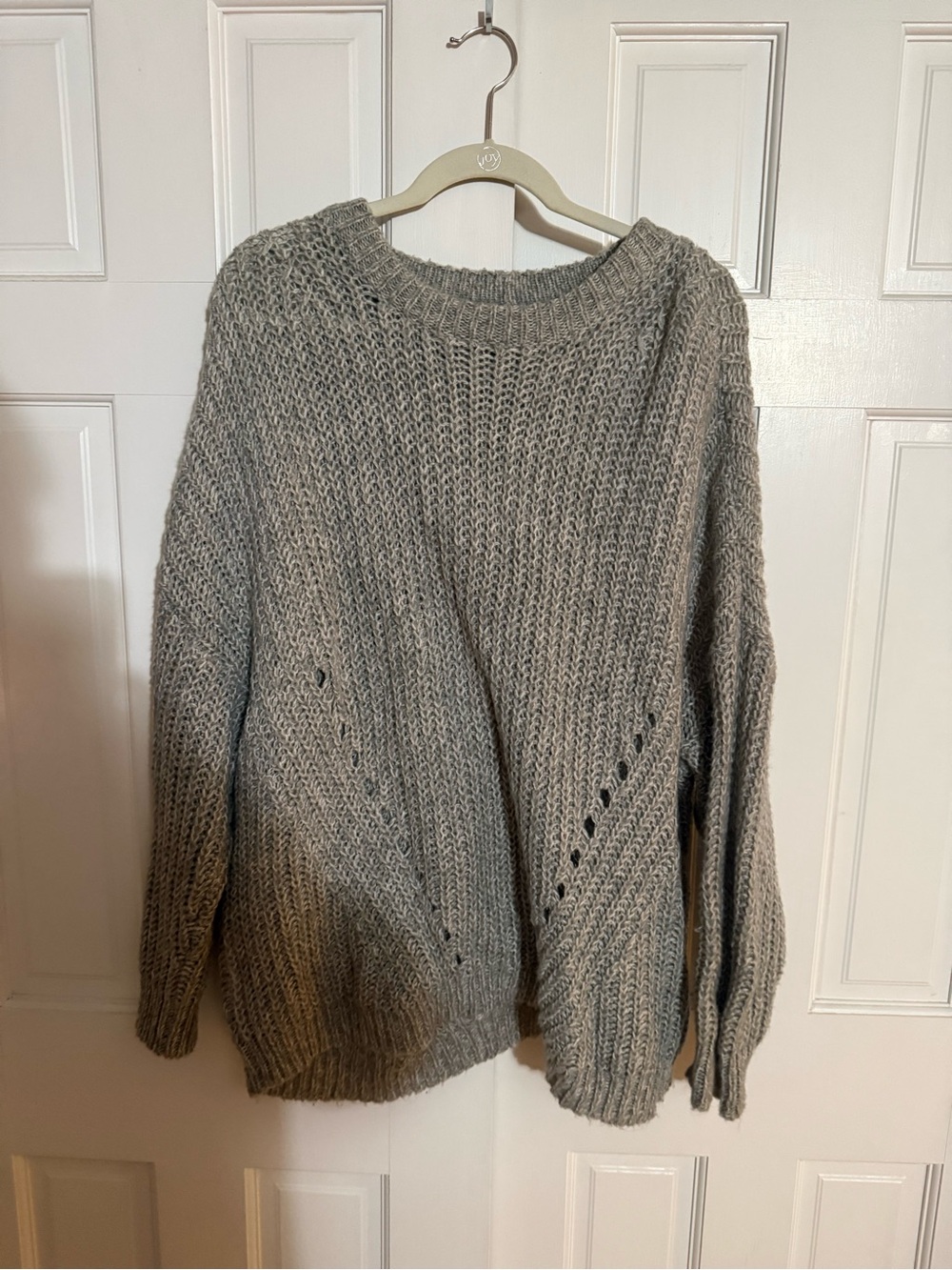 American Eagle Outfitters Gray Chunky Open-Stitch Crew Sweater